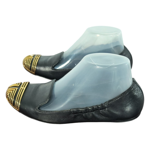 Tory Burch Charlee Loafer Ballet Flats Wmn's Sz 7.5 Black Leather Elastic Sides - Picture 10 of 14